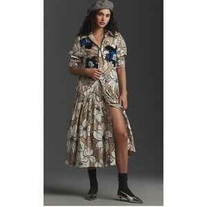 Anthropologie Dhruv Kapoor Shirt Dress Midi Women Floral Preppy Retro XSP NWT